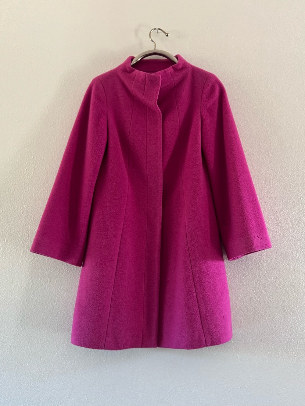 Women's Fuchsia Wool-Blend Stand-Collar Coat